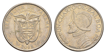 Панама 1/4 бальбоа (25 сентесимо) 2008 KM 128.1 медь плакированная медно-никелем UNC 4646-312