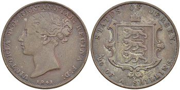 Джерси 1/26 шиллинга 1841 Виктория (1837-1901) KM 2 медь 4525-517