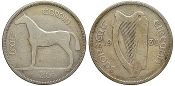 ИРЛАНДИЯ 1/2 КРОНЫ 1930 ЛОШАДЬ KM 8 серебро 1524-1331