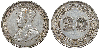 Стрейтс-Сетлментс 20 центов 1935 Георг V (1910-1936) КМ 30b серебро 53-836