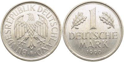 ФРГ 1 МАРКА 1990 D J.385, KM 110 медно-никель 3856-227