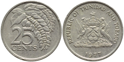 Тринидад и Тобаго 25 центов 1977 цветок дикая пуансеттия KM 32 медно-никель 4396-728