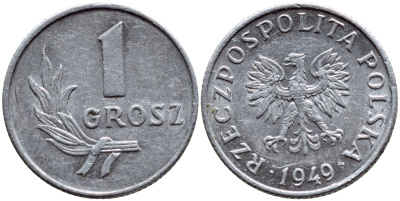 ПОЛЬША 1 ГРОШ 1949 KM 39 алюминий 26-467