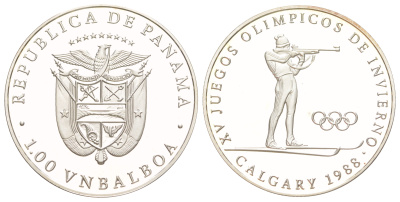 Панама 1 бальбоа 1988 XV зимние Олимпийские игры, Калгари 1988 - Биатлон X M3 медно-никель PROOF 3711-1311