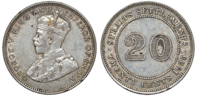 Стрейтс-Сетлментс 20 центов 1935 Георг V (1910-1936) КМ 30b серебро 53-836