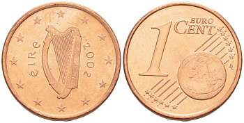 ИРЛАНДИЯ 1 ЕВРОЦЕНТ 2002 KM 32 сталь плакированная медью UNC 214-236