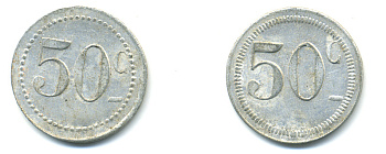 ФРАНЦИЯ 50 САНТИМОВ НАЧАЛО XX ВЕКА d 24 мм, вес около 1,0 гр., платежный жетон алюминий 89-937