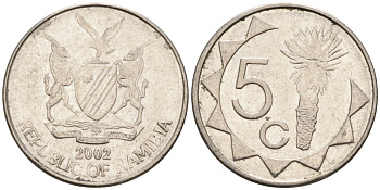 Намибия 5 центов 2002 KM 1 никелированная сталь 4567-653