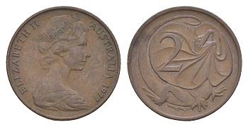 Австралия 2 цента 1977 Елизавета II (1952-2022), плащеносная ящерица KM 63 бронза 4655-1243