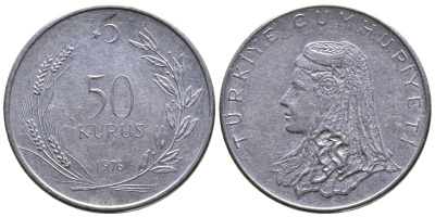 Турция 50 курушей 1976 Анатолийская невеста KM 899 нержавеющая сталь 59-1042