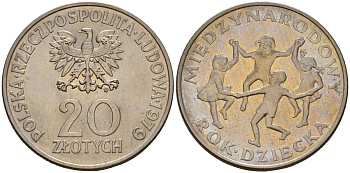 Польша 20 злотых 1979 MW, Международный год детей Y 99 медно-никель UNC 81-424