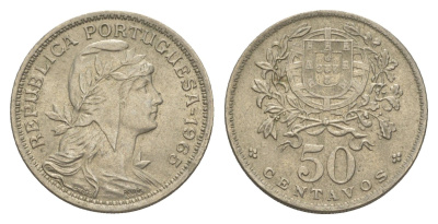 Португалия 50 сентаво 1965 KM 577 никель латунь UNC 4652-124