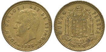 Испания 1 песета 1975 (77) Хуан Карлос I (1975-2001) KM 806 алюминиевая бронза 4128-1054