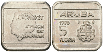 Аруба 5 флоринов 1996 Беатрикс (1980-2013) KM 12 сталь плакированная никелем 4619-415