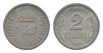 Венгрия 2 филлера 1943 BP KM 519 цинк 4665-541