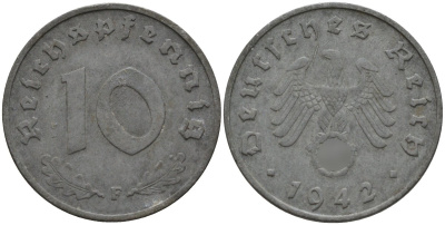 Германия 10 рейхспфеннигов 1942 F KM 101, J.371 цинк 4151-212
