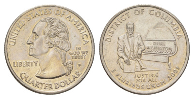 США 25 центов (квотер, 1/4 доллара) 2009 P, Квотер штата Округа Колумбия KM 445 медь плакированный медно-никелем UNC 4629-214