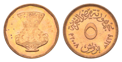 Египет 5 пиастров 2008 кувшин KM 941a сталь плакированная медью UNC 4684-748