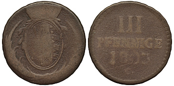 Саксония 3 пфеннига 1803 C KM 1037 медь 413-5843