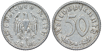 Германия 50 пфеннигов 1935 A KM 87, J. 368 алюминий 4121-231