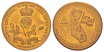 США, Калифорния медаль "Калифорнийская государственная нумизматическая ассоциация, 57-й полугодовой съезд" 1975 диаметр 35 мм, вес 23,1 ГР бронза 1529-444