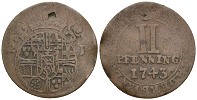 Падерборн 2 пфеннига 1743 Weingertner 669 a/b медь 220-754