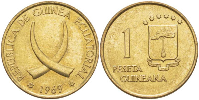 Экваториальная Гвинея 1 песета 1969 республика, диаметр 19,5 мм. KM 1 алюминиевая бронза UNC 4398-617