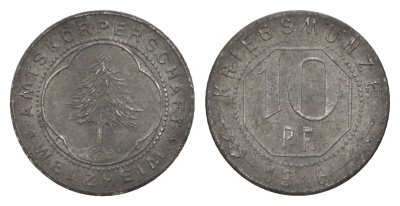 Вельцхайм 10 пфеннигов 1918 Funck 593.2, Men05 26523.2, Men18 33344.2 железо 4448-935
