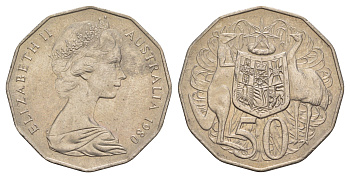 Австралия 50 центов 1980 Елизавета II (1952-2022), герб Австралии, кенгуру KM 68 медно-никель 4653-1131