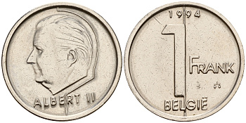 Бельгия 1 франк 1994 Belgie, Альберт II (1993-2013) KM 188 железо плакированное никелем    4598-116
