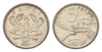 Гана 5 песев 2007 KM 38 сталь плакированная никелем aUNC 4668-618