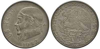 Мексика 1 песо 1982 Хосе Мария Морелос KM 460 медно-никель 3855-841