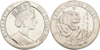 Остров Мэн 1 крона 1998 год тигра КМ 816 медно-никель UNC 00-00