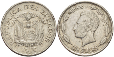 ЭКВАДОР 1 СУКРЕ 1970 АНТОНИО ХОСЕ де СУКРЕ KM 78b сталь плакированная никелем 82-924