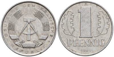 ГДР 1 пфенниг 1960 A KM 8.1 алюминий 4189-469