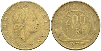 Италия 200 лир 1979 R, шестерня KM 105 алюминиевая бронза 85-524