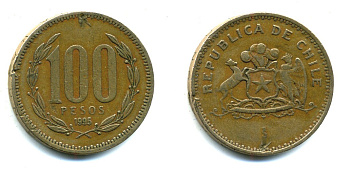 ЧИЛИ 100 ПЕСО 1995 ГЕНЕРАЛ БЕРНАРДО О ХИГГИНС KM 226.2 алюминевая бронза 35-1033