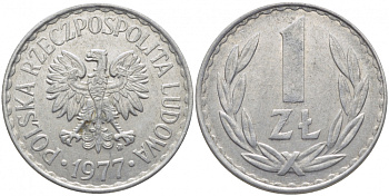 ПОЛЬША 1 ЗЛОТЫЙ 1977 MW KM 49.1 алюминий 4448-257
