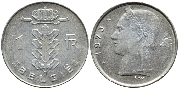БЕЛЬГИЯ 1 ФРАНК 1973 BELGIE KM 143.1 медно-никель 4384-751