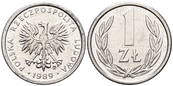 Польша 1 злотый 1989 MW KM 49.3, Parchimowicz 215a алюминий 4580-721