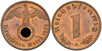 Германия 1 рейхспфенниг 1939 A KM 89, J 361 бронза aUNC 1525-641