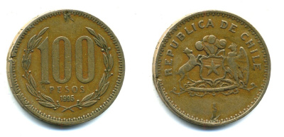 ЧИЛИ 100 ПЕСО 1995 ГЕНЕРАЛ БЕРНАРДО О ХИГГИНС KM 226.2 алюминевая бронза 35-1033