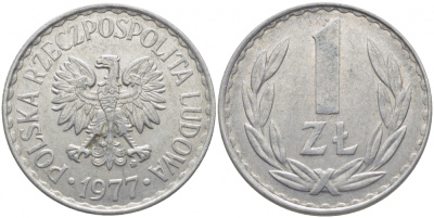 ПОЛЬША 1 ЗЛОТЫЙ 1977 MW KM 49.1 алюминий 4448-257