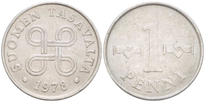 Финляндия 1 пенни 1978 KM 44а алюминий 218-1264