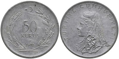 Турция 50 курушей 1972 Анатолийская невеста KM 899 нержавеющая сталь 4541-726