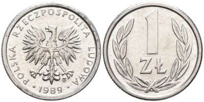 Польша 1 злотый 1989 MW KM 49.3, Parchimowicz 215a алюминий 4580-721