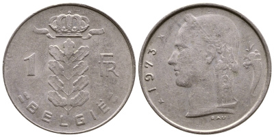 БЕЛЬГИЯ 1 ФРАНК 1973 BELGIE КМ 143.1 медно-никель 56-1155