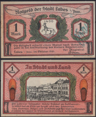 Лабес 1 марка 1921 DeNG 2 755.1d-3/4 бумага UNC (пресс) 8608-17-1-1