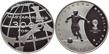 Венгрия 3000 форинтов 2012 чемпионат мира по футболу в Бразилии KM NEW серебро PROOF 11-152-34