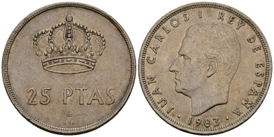 Испания 25 песет 1983 Хуан Карлос I (1975-2014) KM 824 медно-никель 4165-1016